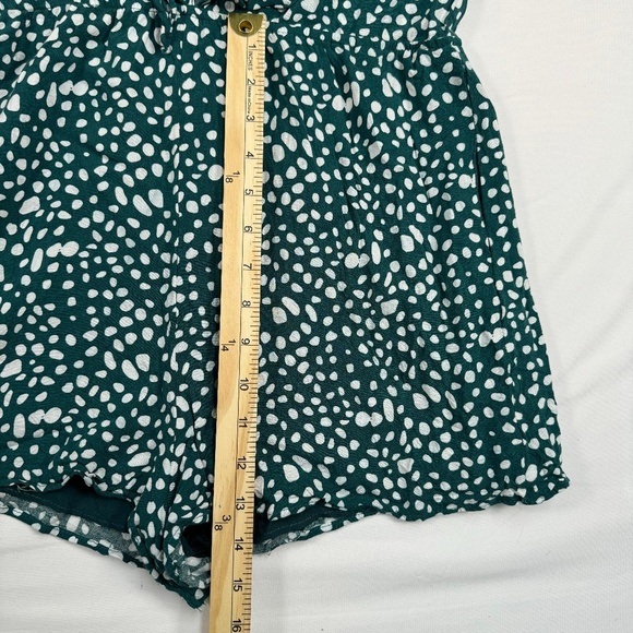 Dear Siouxsie Polka Dot Romper Womens Size XL Green White Pockets Keyhole Tie - Picture 9 of 13